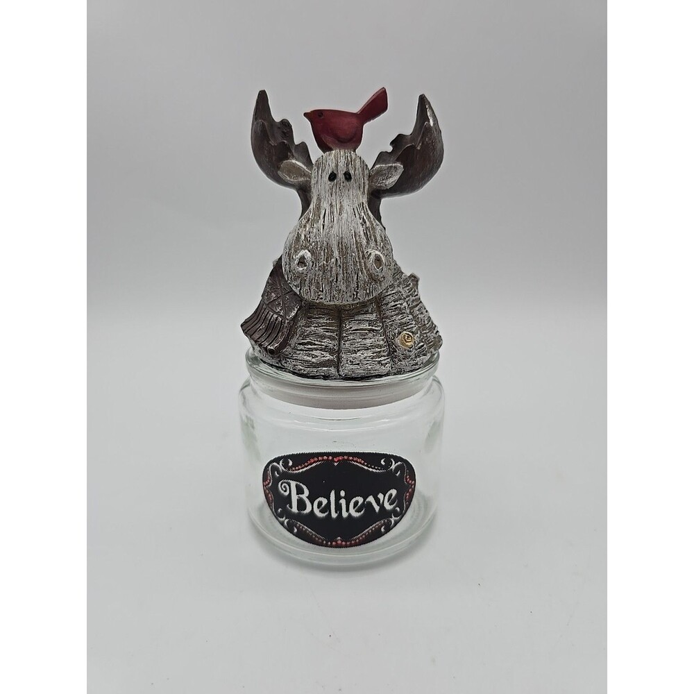 Vintage Holiday Reindeer Believe Candy Jar Christmas Decor